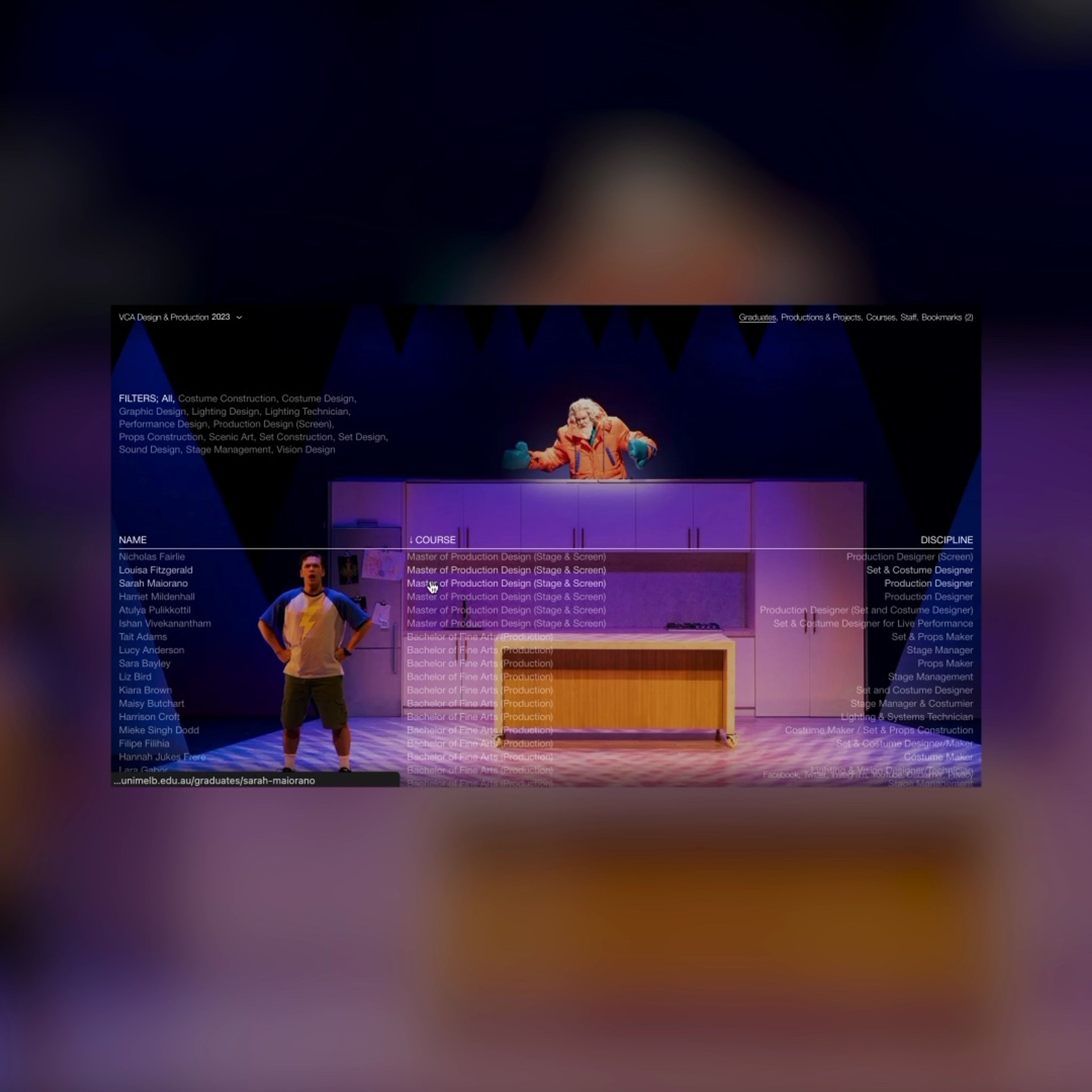 The graduates page of the VCA Showcase