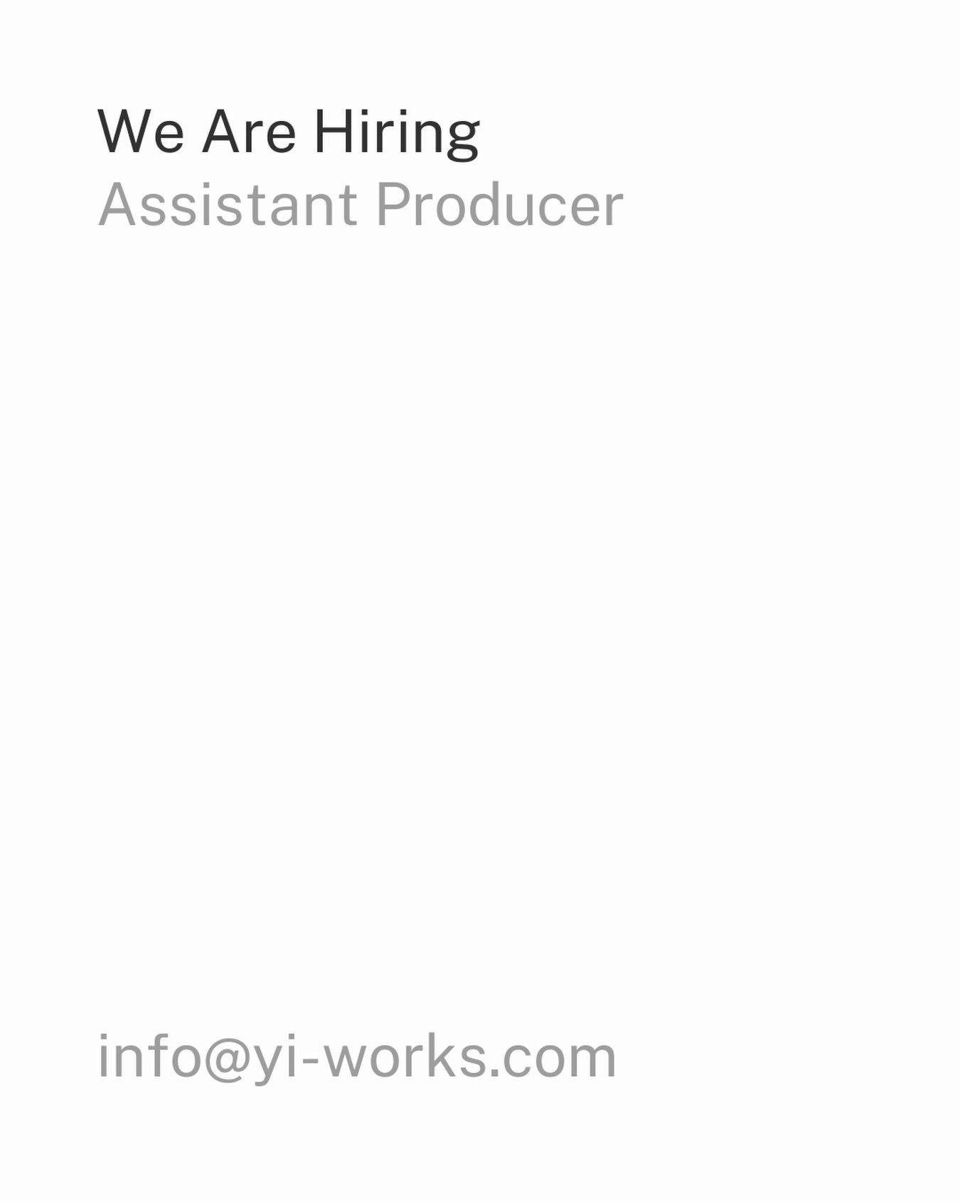 yiworks studio Assistant Producer 채용 포스터
