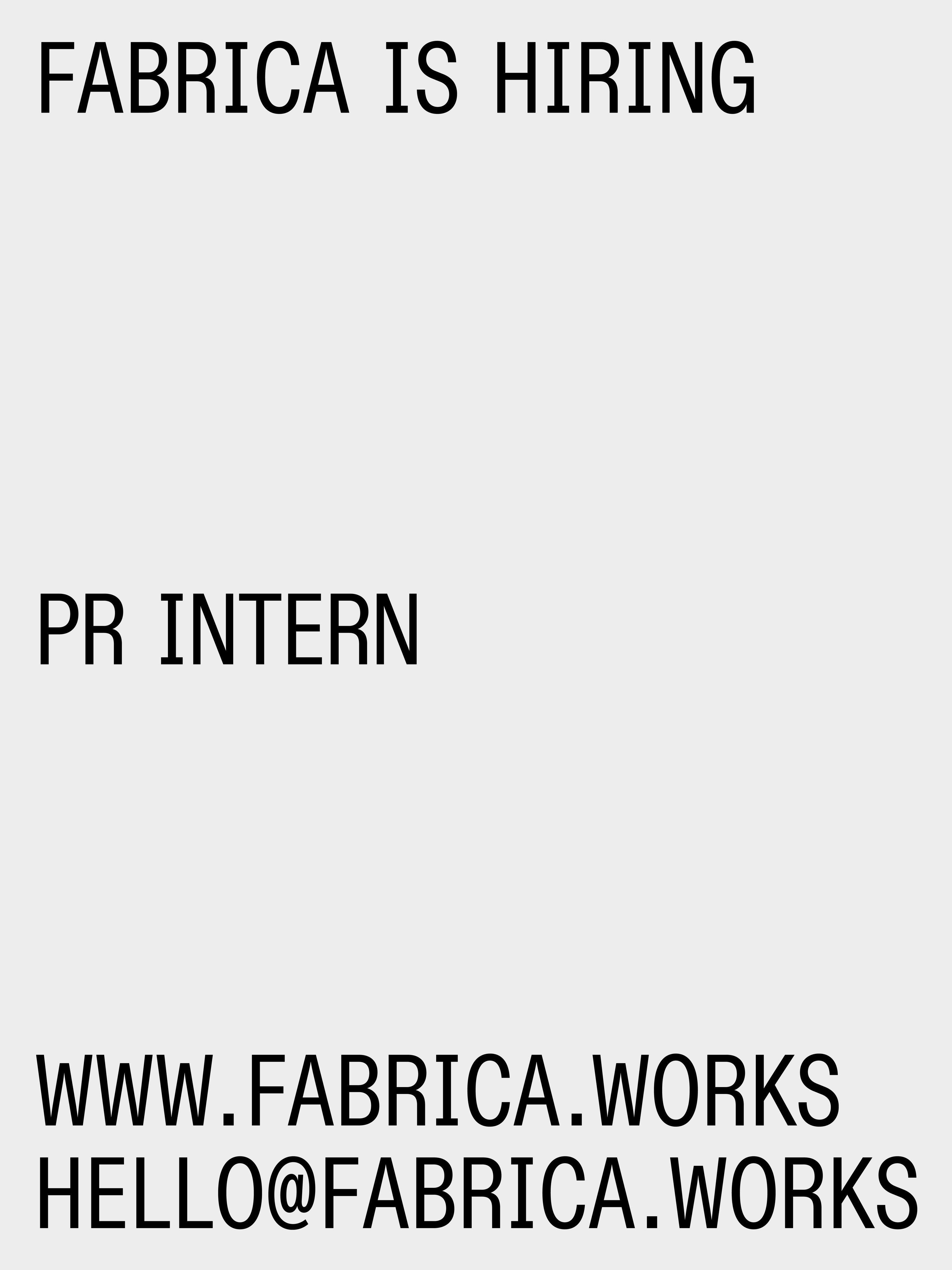 FABRICA PR 인턴 채용 포스터