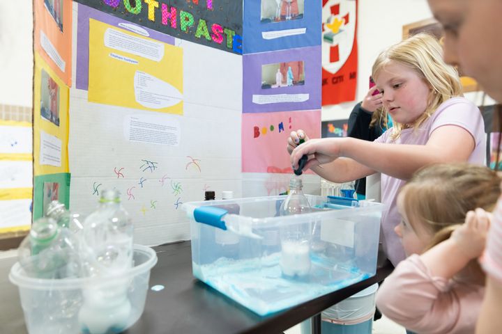 Rhylan Muller (4) makes "elephant toothpaste."