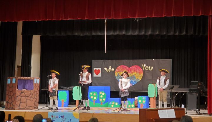 Donovan Wuerger (3), Connor Kendall (5), Felix Betley (3) and Vos Betley (5) recite "Paul Revere's Ride" by Henry Wadsworth Longfellow.