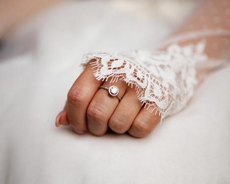 Detailansicht von der Hand der Braut mit dem Hochzeitsring