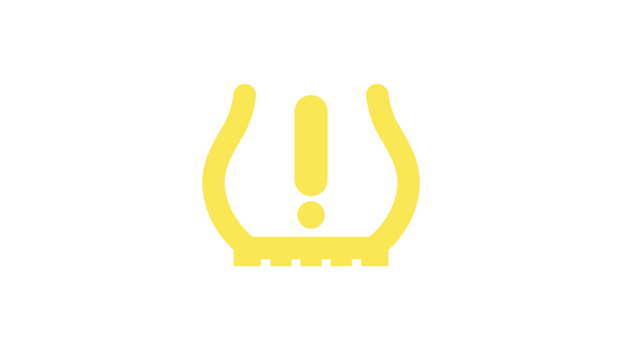 Dekk med lite luft og utropstegn symbol som betyr at det er en forandring i dekktrykket.