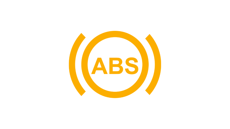 Runding med bokstavene ABS og streker på sidene symbol som betyr at ABS-systemet ikke fungerer som det skal.