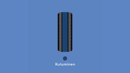 Sinisellä taustalla on keskellä musta, pystysuora rengas, jonka kulutuspinta on kulunut renkaan keskeltä korkean rengaspaineen vuoksi.