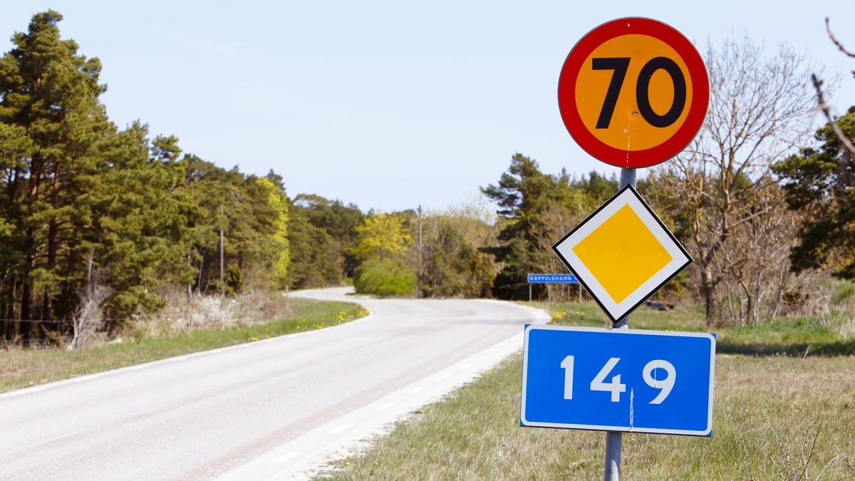 Motorväg med hastighetsbegränsning vägskylt.