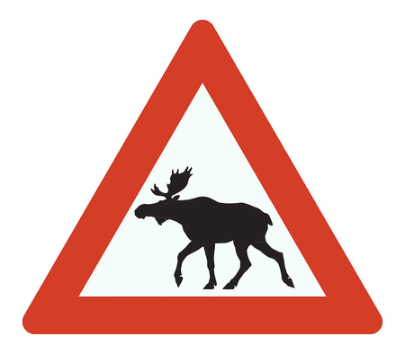 Dyr trafikkskilt som viser elg, hjort, reinsdyr, sau og storfe.