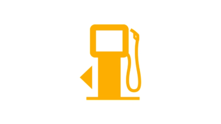 Varoitusvalossa näkyvä symboli: Keltainen bensiinipumppu.