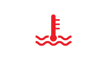 Varoitusvalossa näkyvä symboli: Punainen lämpömittari