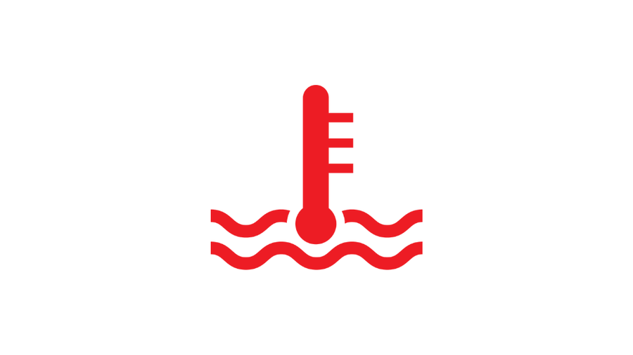 Motortemperatur lampe symbol som vises i bilens dashbord hvis motoren har for høy temperatur.
