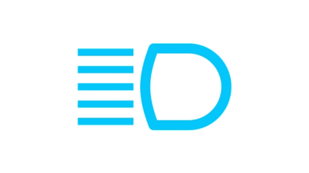 Varoitusvalossa näkyvä symboli: Sininen valo ja viivoja