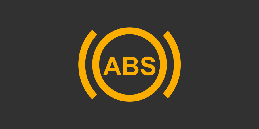Varningslampa symbol: Gul cirkel med streck och ABS