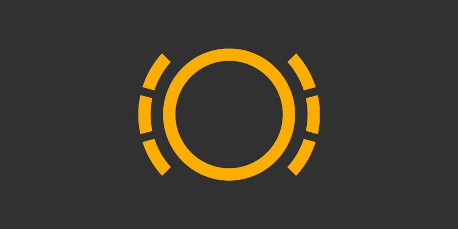 Varningslampa symbol: Gul cirkel med streck runt