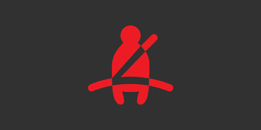 Varningslampa symbol: Röd person med säkerhetsbälte