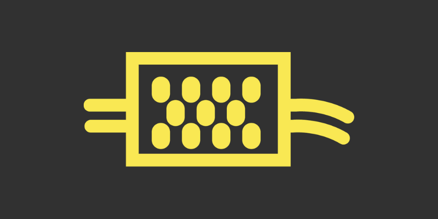 Varningslampa symbol: Gul fyrkant med prickar