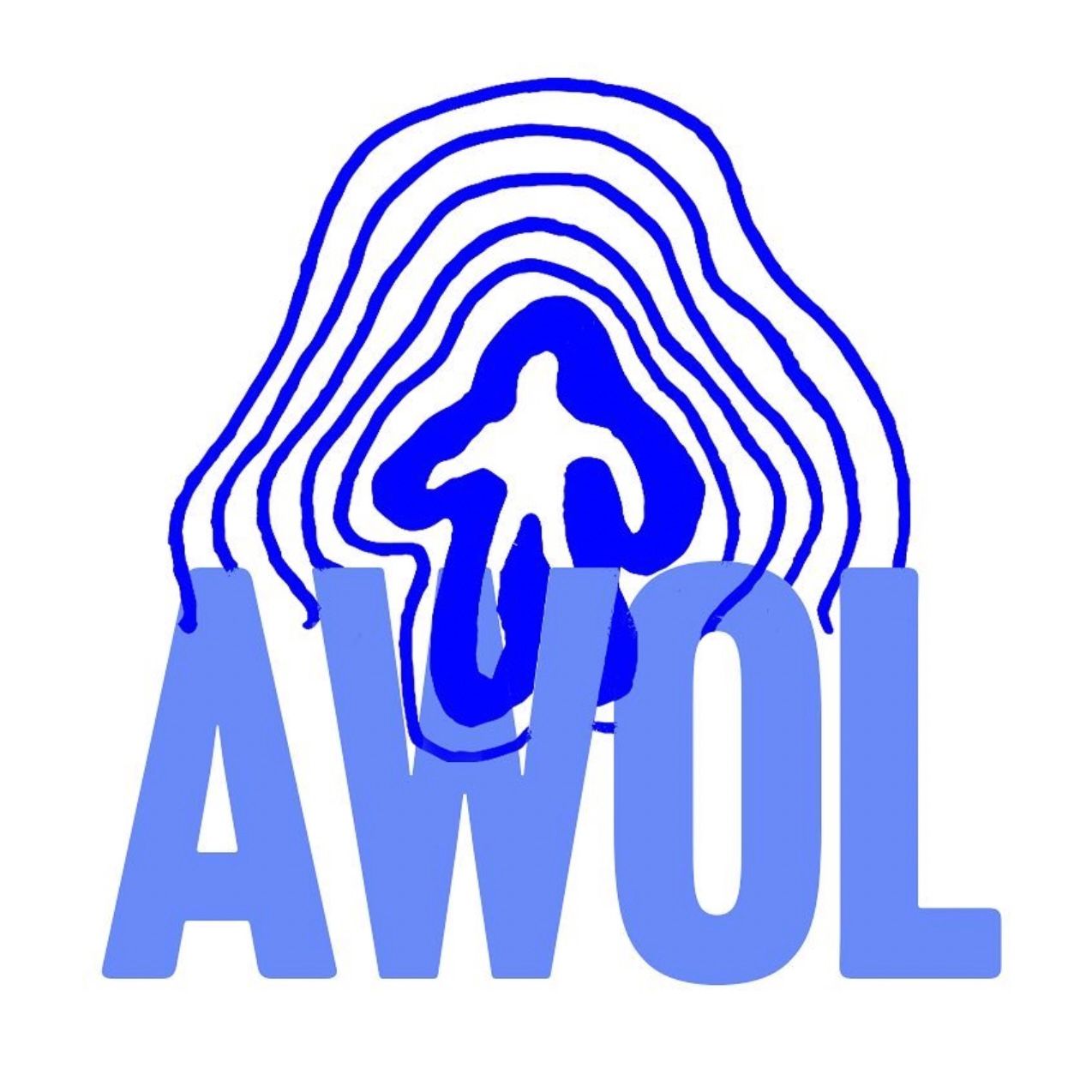 Logo of AWOL, depicting a silhouette with reverberance waves