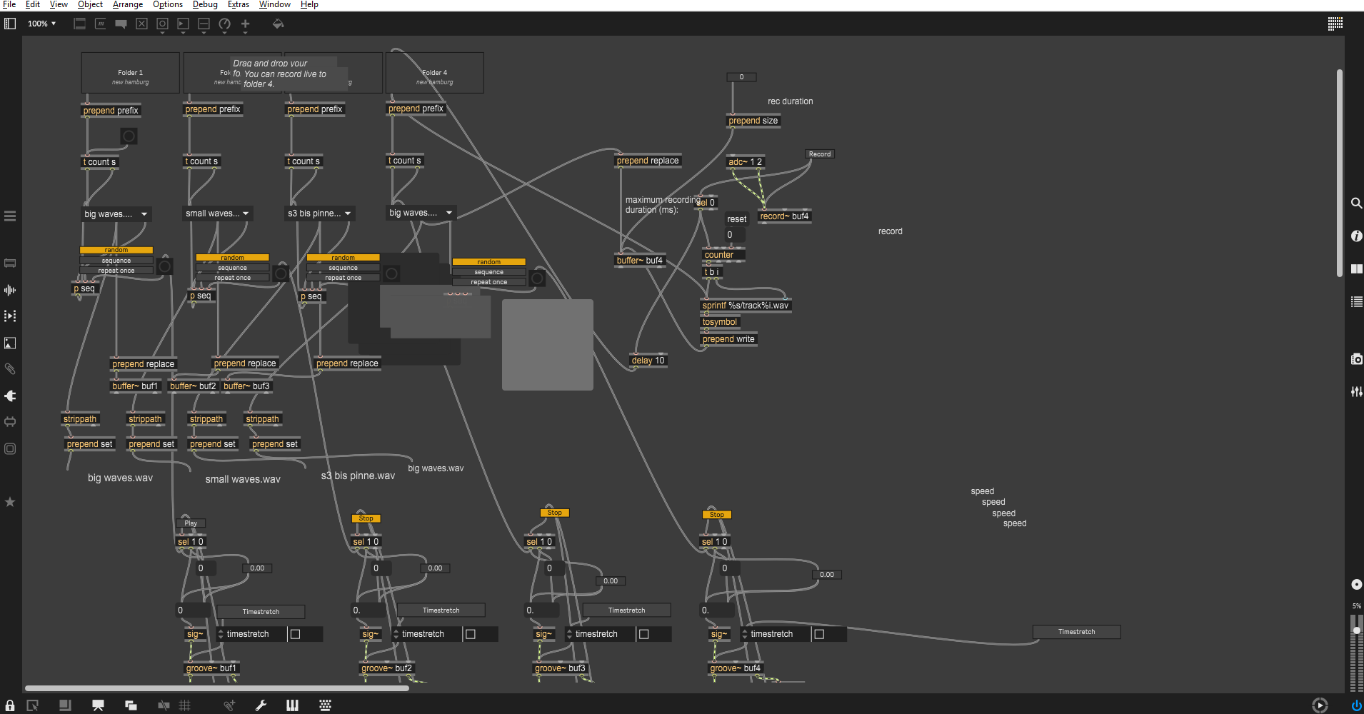 Screenshot of MAXMSP Patch for project