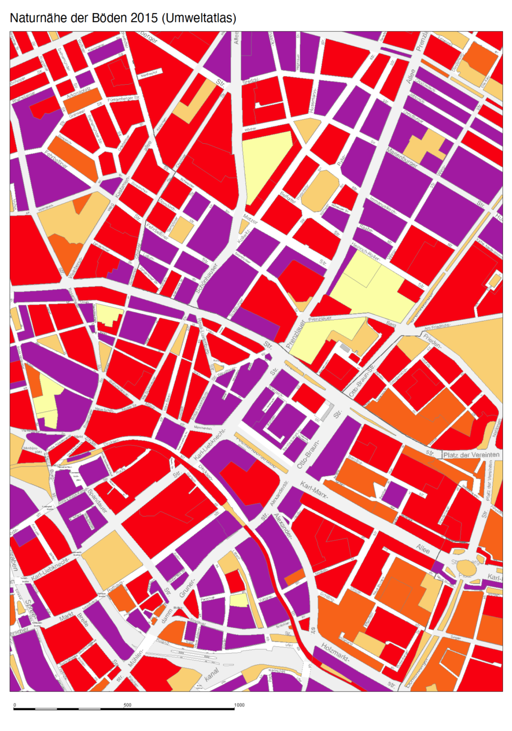 Map of Berlin-Mitte and its degree of de-naturalisation; source: Umweltatlas