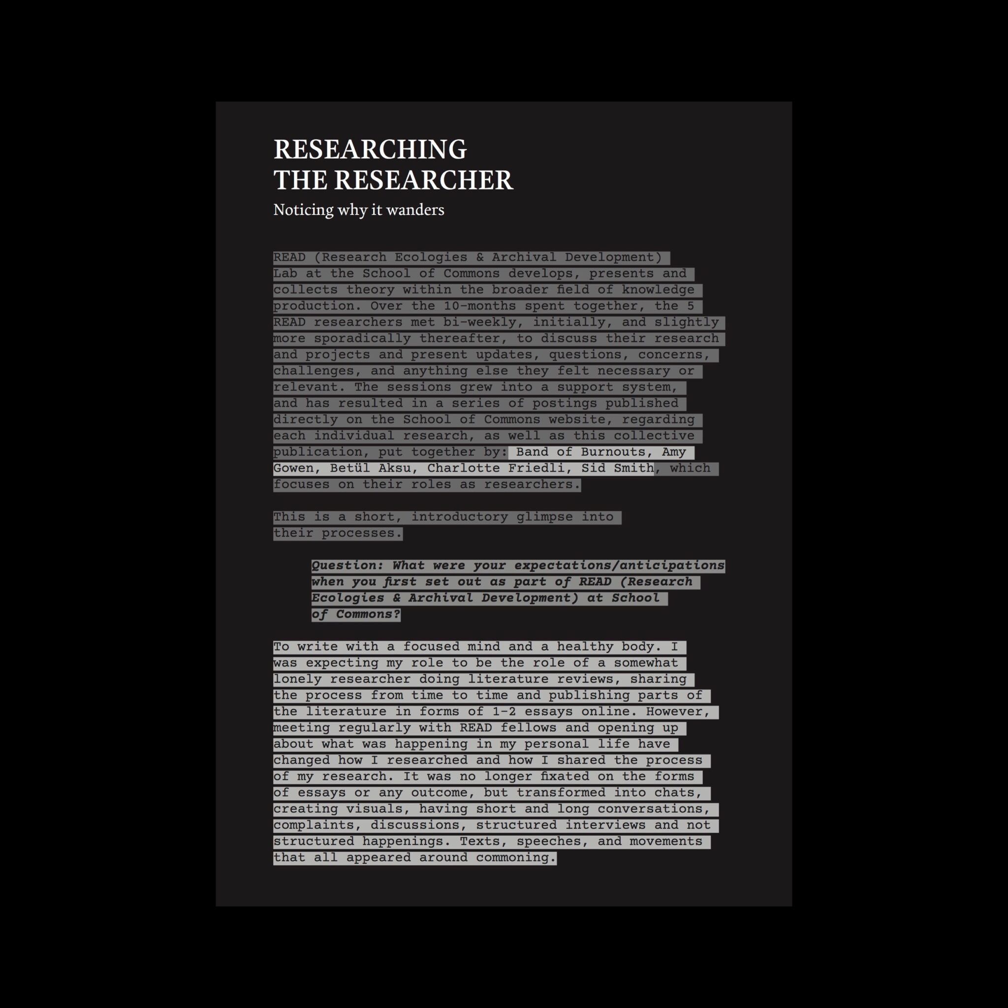 Band of Burnouts, Amy Gowen, Betül Aksu, Charlotte Friedli, Sid Smith Book: Researching the Researcher, Noticing why it wanders