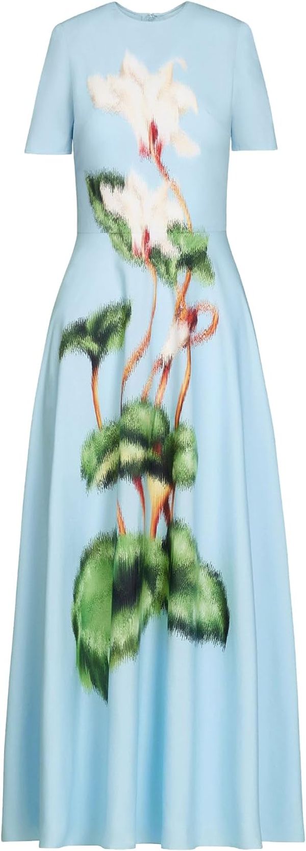 Oscar de la Renta Chiné Cyclamen cotton poplin dress — the summer 2026 luxury capsule's lead piece.