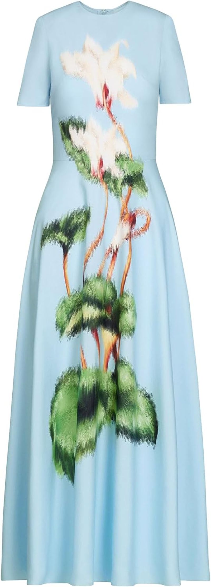 Oscar de la Renta Chiné Cyclamen cotton poplin dress in White/Light Blue.