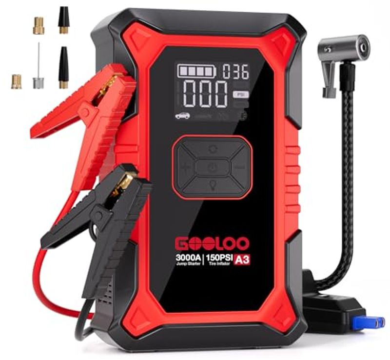 GOOLOO A3 12V 3000A Portable Jump Starter with Air Compressor