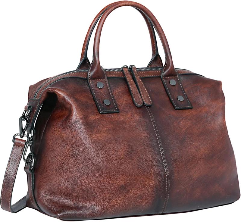 Iswee Genuine Leather Satchel Tote (Brown)