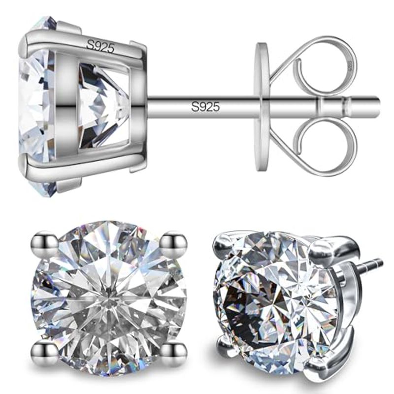 Moissanite Stud Earrings, 925 Sterling Silver