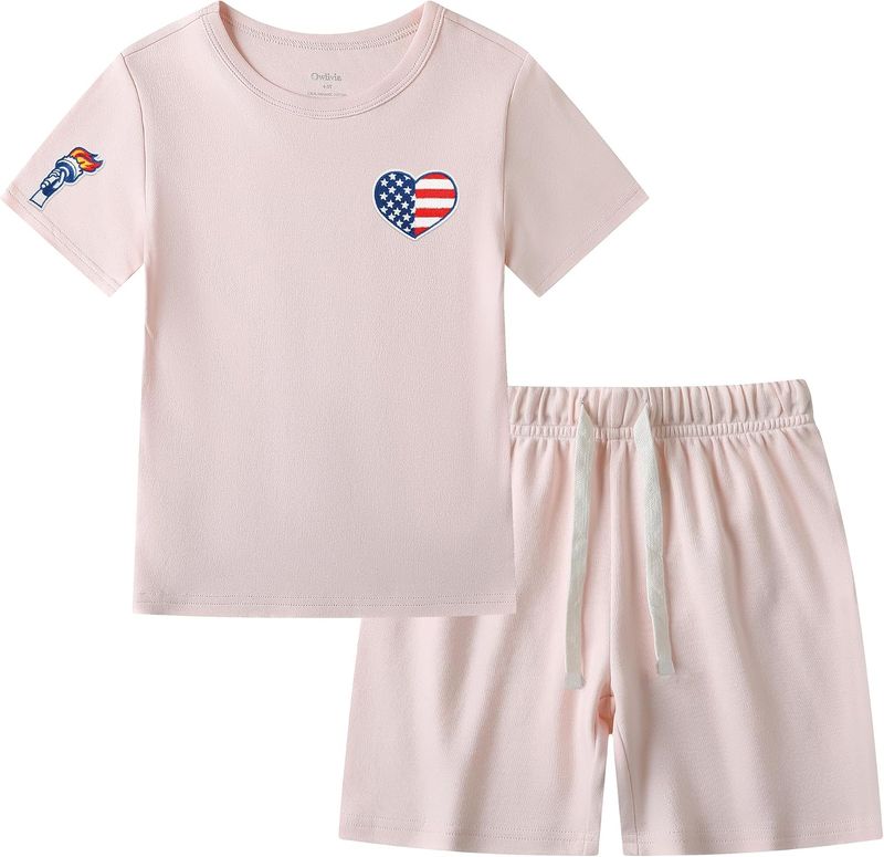 Owlivia organic cotton short-sleeve toddler pajama set.