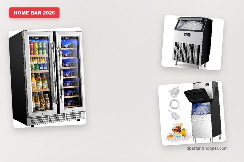 Wine and beverage refrigerator with commercial-grade ice makers for a home bar setup, 2026.