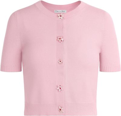 Oscar de la Renta Floral Button Cropped Cardigan