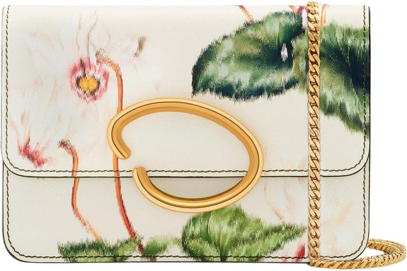 Oscar de la Renta Cyclamen-printed O Pochette in Ivory.
