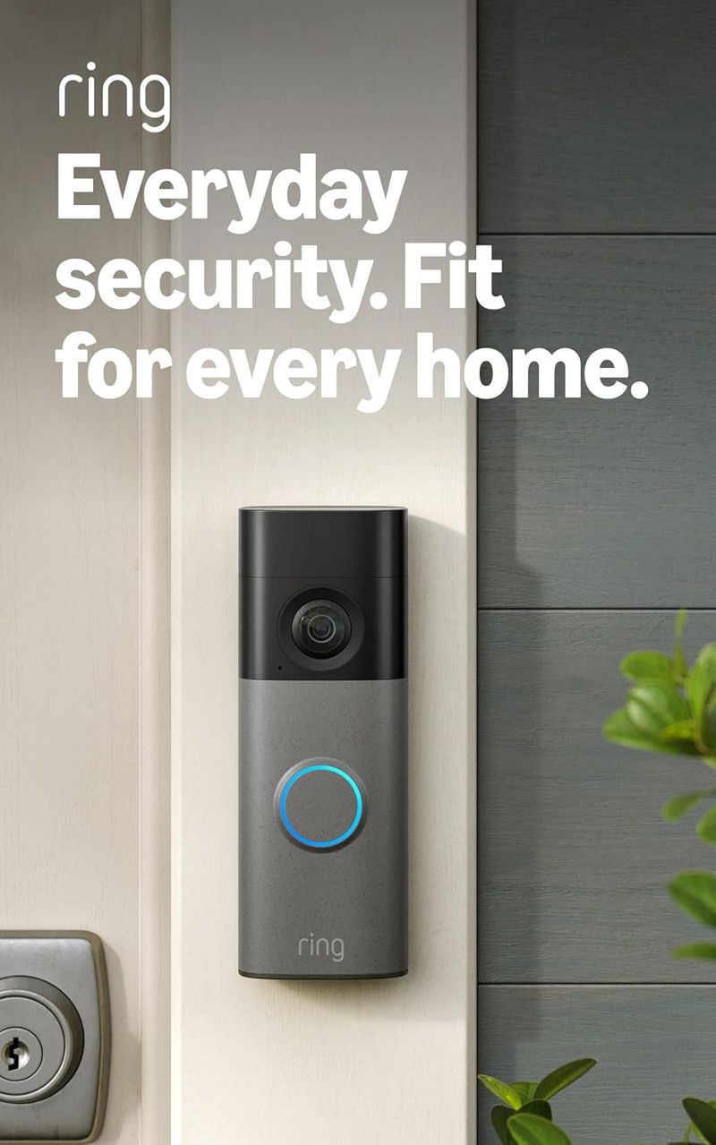 Ring Battery Doorbell 2K in speckled gray.