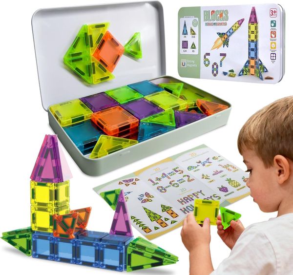 50% Off OCES Mini Magnetic Tiles for Kids — 50 Piece Travel Set