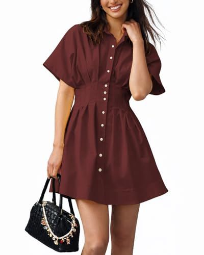 Shy Velvet Women's Mini Shirt Dress (Burgundy)