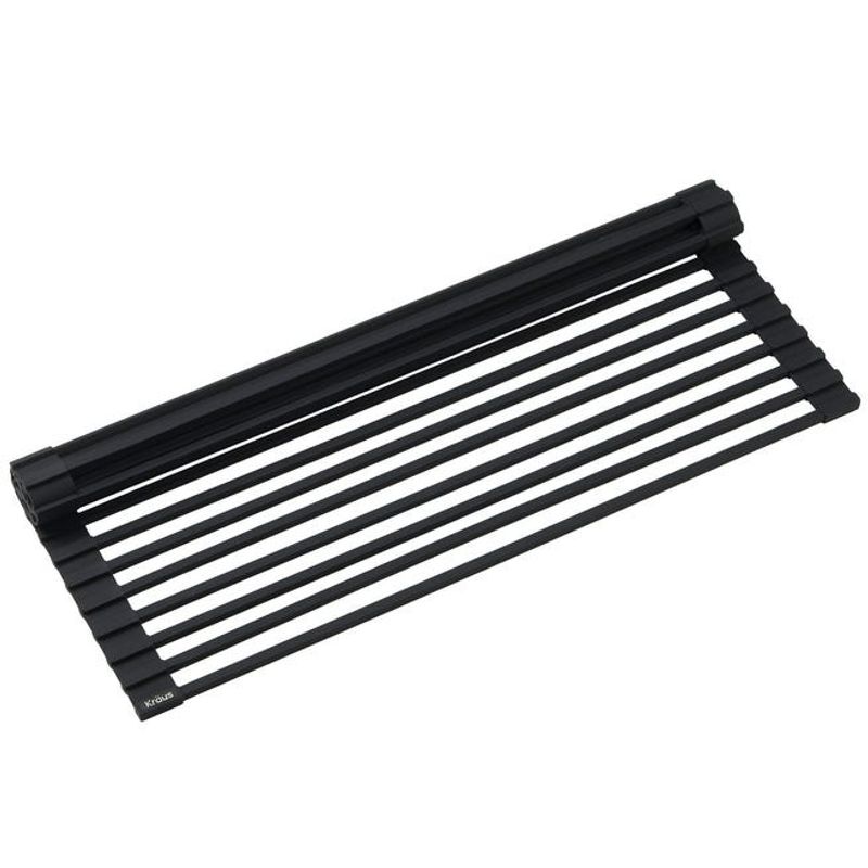 KRAUS KRM-10BLACK black over-sink drying rack partially rolled up