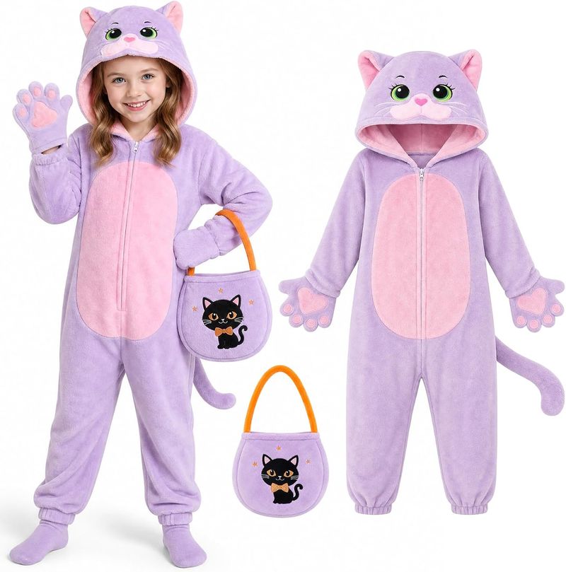 GIFTINBOX purple cat onesie — Pink-purple Medium(7-8y)