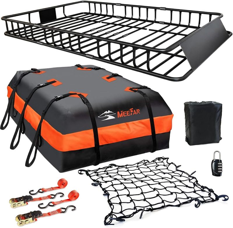 MeeFar 65-Inch Roof Cargo Basket + 20-Cu-Ft Bag — Prime Deal
