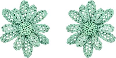 Oscar de la Renta Large Woven Raffia Flower Earrings