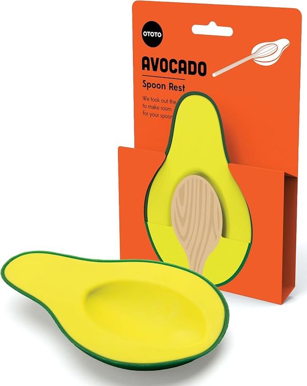 OTOTO avocado-shaped silicone spoon rest with its orange packaging