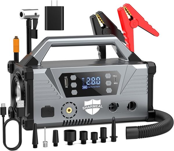 Sharmeal 9000A Jump Starter with 200 PSI Air Compressor