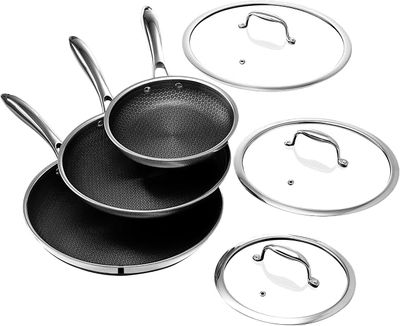 HexClad 6pc Hybrid Nonstick Frying Pans Set with Lids