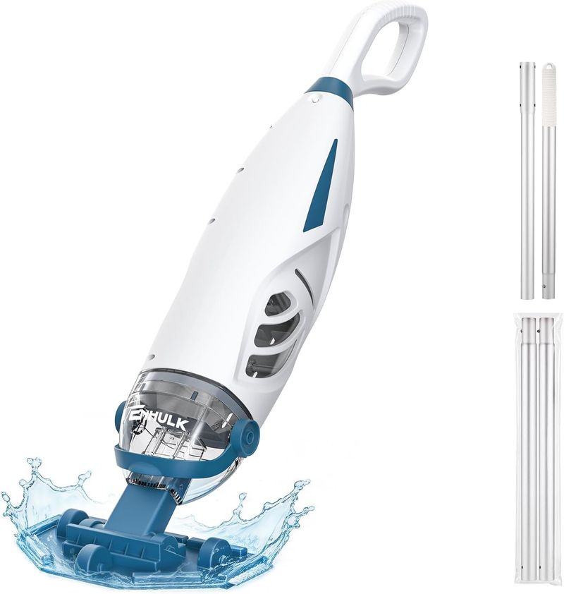 ENHULK PC68 cordless handheld pool vacuum with extension pole.