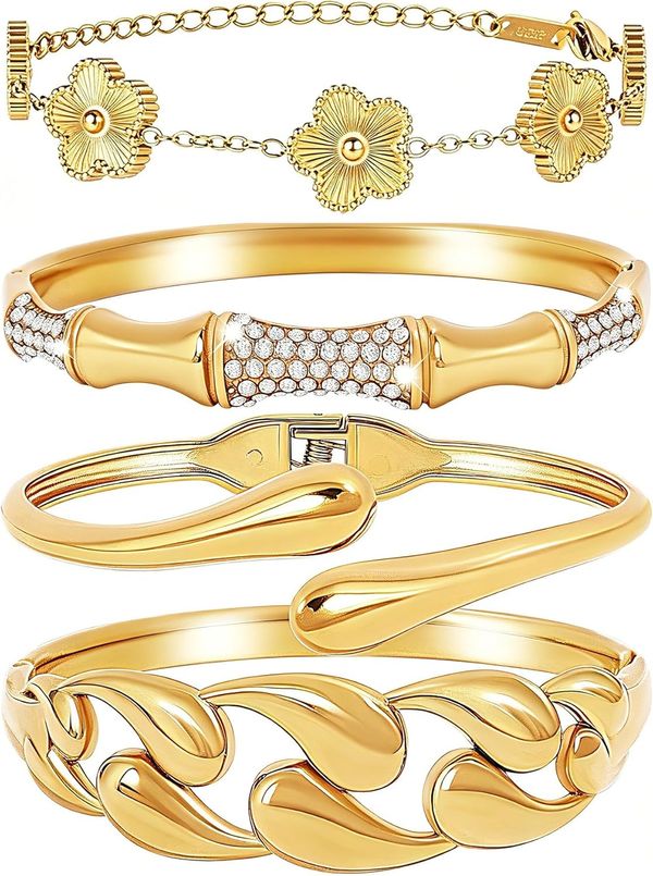 JINDATAI 18K Gold Stackable Bracelets — 4 Sets