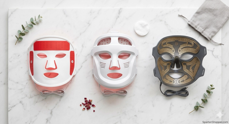 CurrentBody, iRestore, and Dr. Dennis Gross LED face masks side by side comparison — at-home red light therapy devices for wrinkles 2026