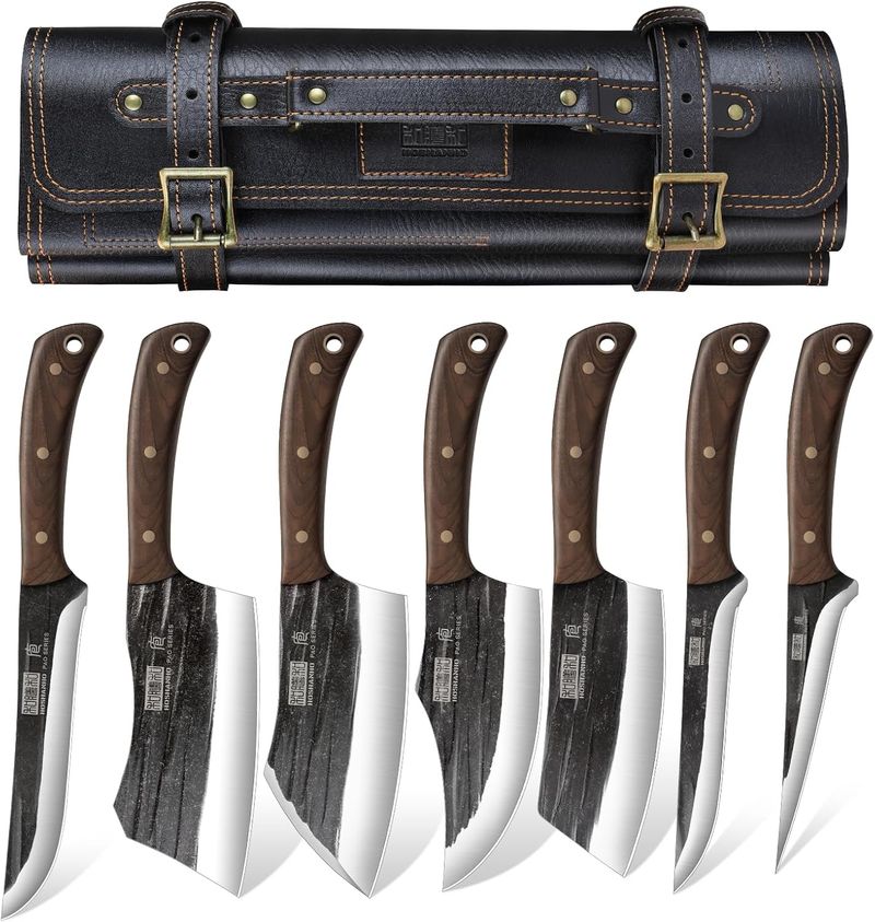 HOSHANHO hand-forged butcher knife set with roll bag.