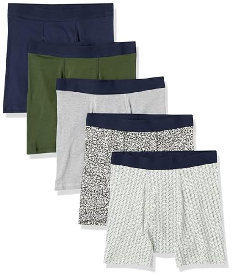Amazon Essentials Men's Cotton Tag-Free Boxer Briefs, 5-Pack