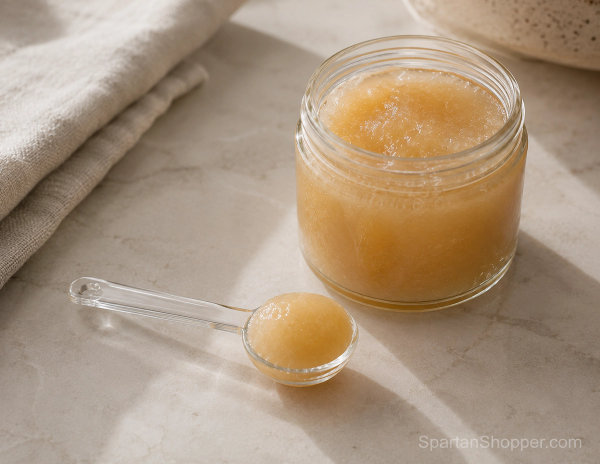A measured tablespoon of sea moss gel, for the daily sea moss dosage guide
