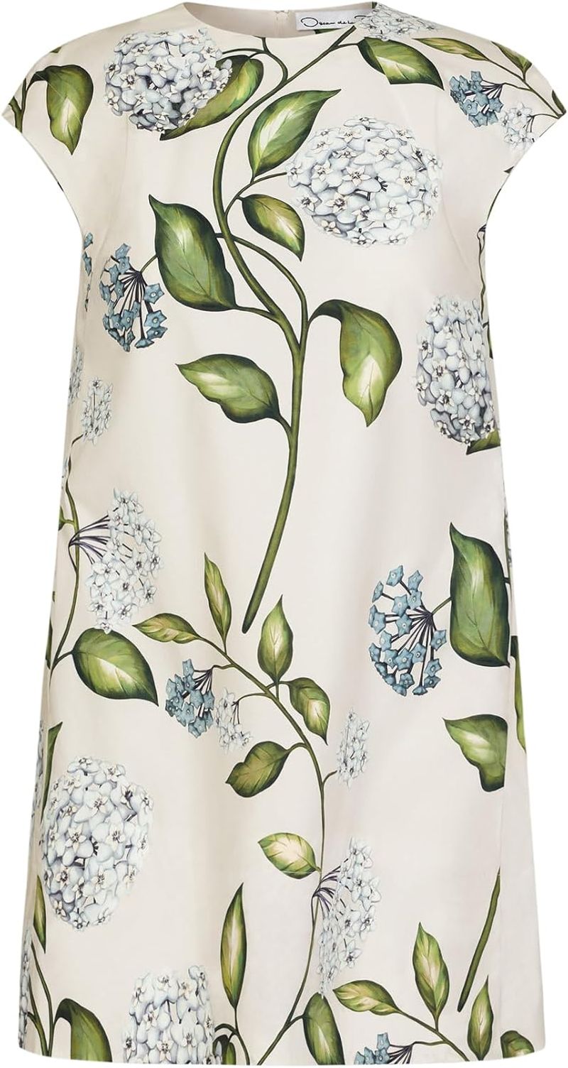 Oscar de la Renta Porcelain Flower cotton poplin mini dress in Denim/White.