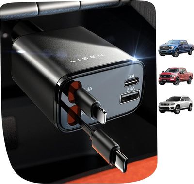 LISEN Retractable Car Charger 4-in-1, 31.5-Inch Cable